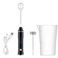 2021新款打奶泡棒 珍隆打蛋器家用电动搅拌棒打发奶油蛋清烘焙迷你充电无线奶泡器 黑色(显示屏款)+打蛋杯