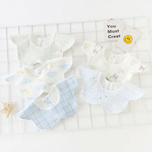 宝宝口水巾婴儿夏季薄款透气可旋转围嘴防水超柔夏天宝宝围兜 兰格小雨滴 纯棉防水5条装