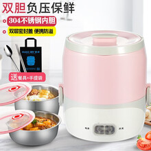 电热饭盒可插电加热保温热饭神器迷你蒸煮带饭锅煲上班族1人2保温盒便当盒 1860B粉双层1.3L+三件套