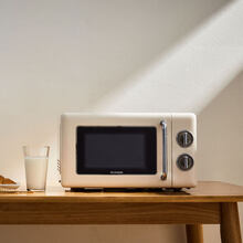 小米有品圈厨微波炉家用小型迷你机械式转盘一体多功能复古光波炉20L简单操作告别繁琐易洁内胆不占空间 复古白