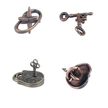 魔金锁 鲁班锁Puzzle解锁智力玩具解压高难度解密九连环孔明锁解环套装 锌合金4件套至1 收藏带小号收纳盒