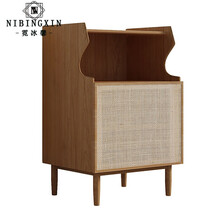 实木边角柜北欧床头柜简约现代多功能杂志斗柜创意藤编收纳柜沙发 樱桃木色 整装