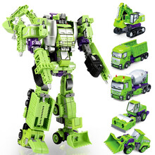 【五合体】合金版工程车变形汽车玩具金刚机器人机甲战士 模型挖掘机铲土车搅拌车卡车压路机男孩 五合体机甲战士