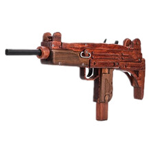 新款乌兹木制模型UZI连发皮筋枪实木软弹枪男孩生日礼物木头枪儿童玩具枪 巴花折叠长弹夹款 标配+500皮筋+8枪靶