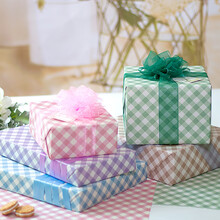 拜杰 礼品包装纸4张装 大布格混色包装纸高档生日礼物鲜花DIY手工纸礼盒打包纸 丝带+封口贴