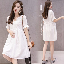 孕妇装夏装新款孕妇裙夏天中长款孕妇连衣裙子时尚宽松孕妈装夏季外穿 白色 L