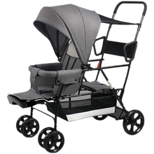 双胞胎婴儿推车遛娃车萌兔王子双向轻便可坐躺可拆分超轻便携折叠大小宝宝婴儿二胎双人手推车 标准海外版高雅灰