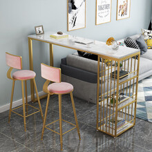 鐡迷北欧大理石吧台桌家用客厅置物桌子餐厅咖啡店铁艺餐桌椅组合隔断桌子 蓝色吧台椅 两张