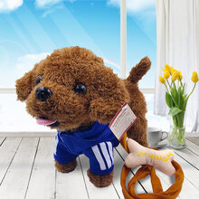 儿童电动毛绒玩具狗狗会唱歌会叫电子仿真泰迪牵绳走路小狗男女孩 蓝帽狗 走路扭PP+99首歌+电池款