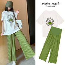 MUMUCREAN孕妇装套装夏季新款短袖T恤两件套夏季宽松上衣托腹阔腿裤孕妈装 白色上衣+绿色裤子 M