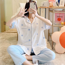 月子服夏季薄款孕妇哺乳睡衣产后喂奶衣短袖长裤开衫怀孕期家居服套装 5701 XXL码