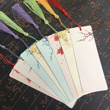 空白书签 手绘卡片手工自制diy书签小清新流苏学生用纸质中国风小卡片祝福卡特色礼物送老外老师 素雅花纹40张配流苏