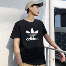 阿迪达斯 （adidas） 三叶草短袖男子夏季新款圆领舒适休闲运动透气棉上衣T恤 IU2364 黑色/经典大标 XL