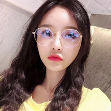网红款眼镜女韩版多边形学生近视眼镜框男平光镜防辐射不规则八角 金框 无度数有镜片【镜袋+镜布】