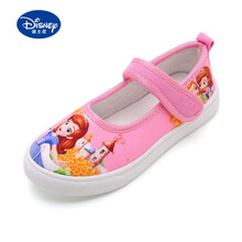 迪士尼Disney品牌同款【轻奢高端】春秋新款儿童鞋子宝宝单鞋一脚蹬女童帆布鞋公主休闲中大童豆豆鞋 粉红色 27
