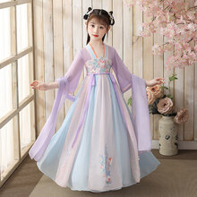 迪士尼Disney女童中国风古风超仙齐胸汉服襦裙儿童古装飘逸仙女唐装连衣裙夏装高档 图片色的带飘带小孩子夏天穿的 150 小孩子夏天穿的