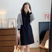 VLACOMO 孕妇装哺乳连衣裙春秋外出时尚显瘦辣妈款上衣喂奶衣服春装潮妈产后 黑色【哺乳竖开拉链】 M