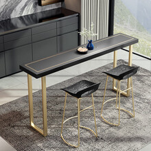 通饰美 吧台桌 北欧轻奢现代简约铁艺实木吧台桌椅家用奶茶店靠墙长条酒吧桌咖啡厅休闲吧高脚桌椅组合 单桌长120*40宽*105高(实木5公分)