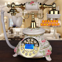 复古仿古电话机无线插卡固定电话机电信移动联通家用座机旋转欧式 金白色免(接电话线)
