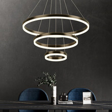 爱晖 全铜后现代简约黑擦金轻奢客厅吊灯简约led餐厅灯具创意个性圆形卧室客厅复式楼灯饰 全铜三环20+40+60无极调光+遥控