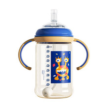 伊斯卡尔PPSU奶瓶大宽口径大宝宝吸管杯带重力球防漏防胀气耐摔奶瓶 300ML蓝吸管杯（6m+）