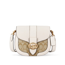 蔻驰 COACH 奢侈品 女士小号单肩斜挎马鞍包卡其白色PVC配皮 C2806 IMDQC