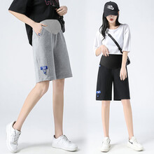 瑾依惠孕妇裤夏季托腹裤外穿孕妇短裤时尚潮妈裤子休闲运动五分裤夏装孕妇托腹裤 黑色 M