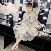 ゞ7轻奢℘品牌童装女童雪纺连衣裙洋气夏装2021年夏季新款儿童中大童公主裙韩版女孩圆点裙 雪皮纹裙粉色 120码建议身高110cm