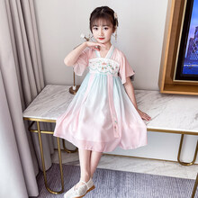 Disney/迪士尼同款女童汉服连衣裙夏装2021新款儿童中国风古装襦裙夏季洋气公主裙子 浅粉色 110cm