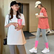 芷玥 孕妇装套装夏季夏款孕妇套装孕妇两件套外出外穿宽松大码孕妈装 白色上衣 XXL