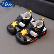Disney迪士尼品牌舒适凉爽儿童凉鞋男亮灯2021夏季新款包头防踢0-1-3岁男女宝宝软底学步鞋2 TT-218黑色 26码鞋内长16cm