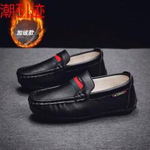 潮引迹 男童皮鞋2021新款英伦风儿童演出鞋夏季休闲豆豆鞋黑色表演童鞋子 黑色【棉鞋】 26/内长16.6cm