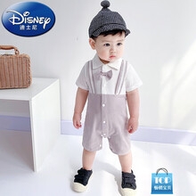 迪士尼【品牌特价】夏天婴儿衣服绅士英伦哈衣百日满月男宝宝连体衣短袖周岁抓周礼服小孩子夏天穿的 贵族(修身) 短袖礼服哈衣 100码