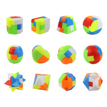 鲁班球升级版 鲁班锁拼装球学生拆装解锁钥匙扣塑料孔明锁套装早教儿童玩具 鲁班锁散装12个送绳子 PP袋装