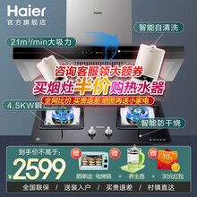 【海尔旗舰店】海尔欧式油烟机 21立方家用大吸力顶侧吸抽油烟机灶具套装热水器自清洁免清洗挥手感应控制 【两件套】自清洗烟机+4.5KW防干烧灶具/天然气