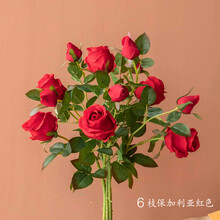 轻奢高仿真花玫瑰花艺摆件客厅假花干花花束餐桌摆花瓶 6枝红色