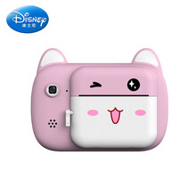 迪士尼商场同款 儿童数码相机2400w像素拍立得相机双镜头拍照打印卡通小型便携六一生日礼物抖音网红同 粉小猫+8g