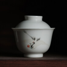 赋山堂仙鹤献寿盖碗景德镇手绘陶瓷茶具盖碗单个手工 仙鹤献寿盖碗