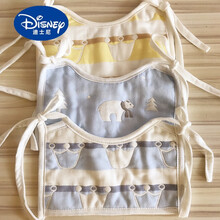 迪士尼  3条装方形绑带式围嘴宝宝新生儿纯棉防水系带围兜婴儿扎带口水巾 3个装 绑带防水围嘴黄蓝冠蓝熊 均码