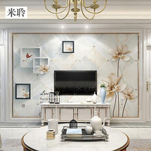 米聆现代简约无缝墙纸电视背景墙壁纸北欧客厅卧室3D立体墙布方块花朵壁画 无纺布-无缝整张