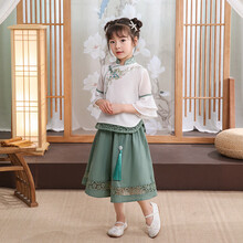 迪士尼同款母女亲子民国风汉服 2021新款女童汉服 夏季中大童旗袍中国风套装 儿童款 160cm