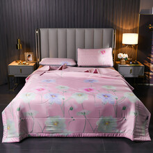 可水洗天丝乳胶被子泰国天然空调被芯冰丝夏凉被单双人薄夏被 春暖花开-粉【天然乳胶夏被+2只枕套】 150x200cm