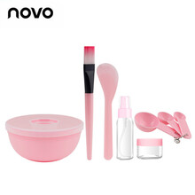 调面膜碗棒2件套和涂面膜刷子硅胶软美容院脸部水疗自制工具套装平替 粉色塑料9件套 1套