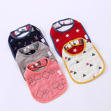 新款宝宝围兜夏季薄款口水巾纯棉暗扣6层U型婴儿纱布围嘴 提花U型五条装B组