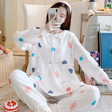 婧麒同款夏天月子服春夏薄款双层纱布孕妇睡衣女春秋哺乳坐月子家居服出院R36840(棉纱吸汗透气) XL