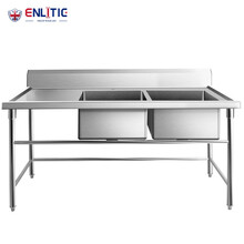 英利蒂克（Enlitic）商用双星水池不锈钢水槽带平台厨房双星洗菜盆带操作台洗碗杀鱼台SXT637B（GS）