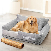 茨格曼 【贈凉席子】狗窝夏季大型犬可拆洗夏天中型犬防咬狗床靠背泰迪狗狗窝垫子 灰色XL码【建议60斤内宠物】贈凉席+小枕 *