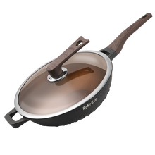 【旗舰款】拜格乐克勒赛系列麦饭石色炒锅家用不易粘锅炒菜锅煎蛋锅电磁炉煤气灶锅具 炒锅（33CM）+玻璃可视锅盖