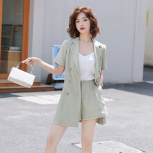 竽妤西装女短裤套装女夏2021新款韩版职业洋气质时尚小香风西服女三件套 豆绿三件套 L（建议105-115斤左右）