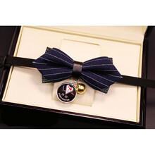 宠物猫狗英伦风复古绅士领结铃铛蝴蝶结项圈猫狗狗饰品 藏蓝条纹【身份牌】 M号